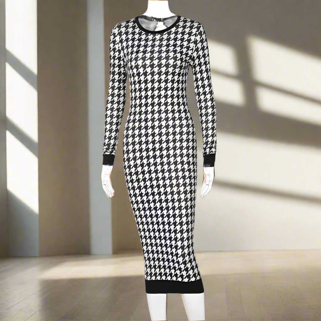 Elegant Houndstooth Bodycon Dress