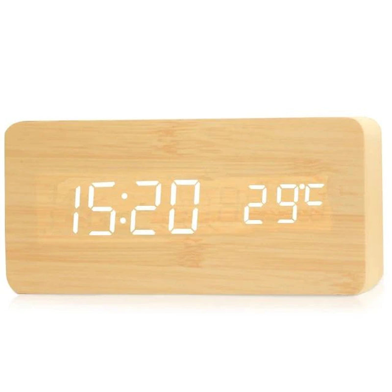 Wooden Digital Alarm Clock, LED Alarm Clock with Temperature Desk Clocks for Office,Bedside Clock