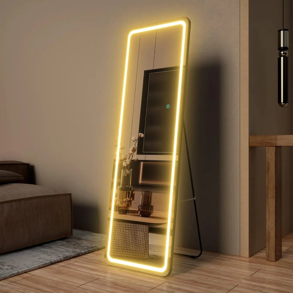 Home Decor Free Standing 63”X20“ Full Length Floor Mirror Dimming Lights Full-Size Body Mirror Lighted Mirror Appearance