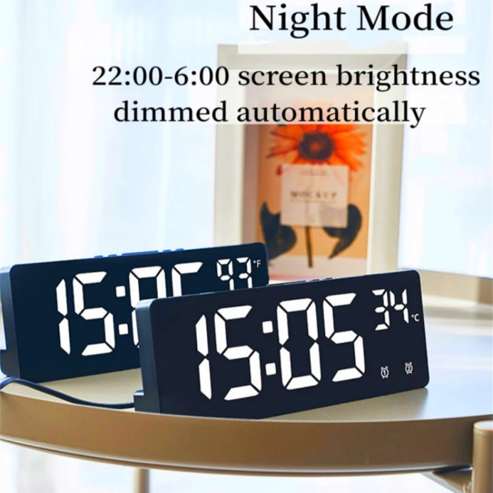 Voice Control Digital Alarm Clock Temperature Dual Alarm Snooze Desktop Table Clock Night Mode 12/24H LED Clock Watch