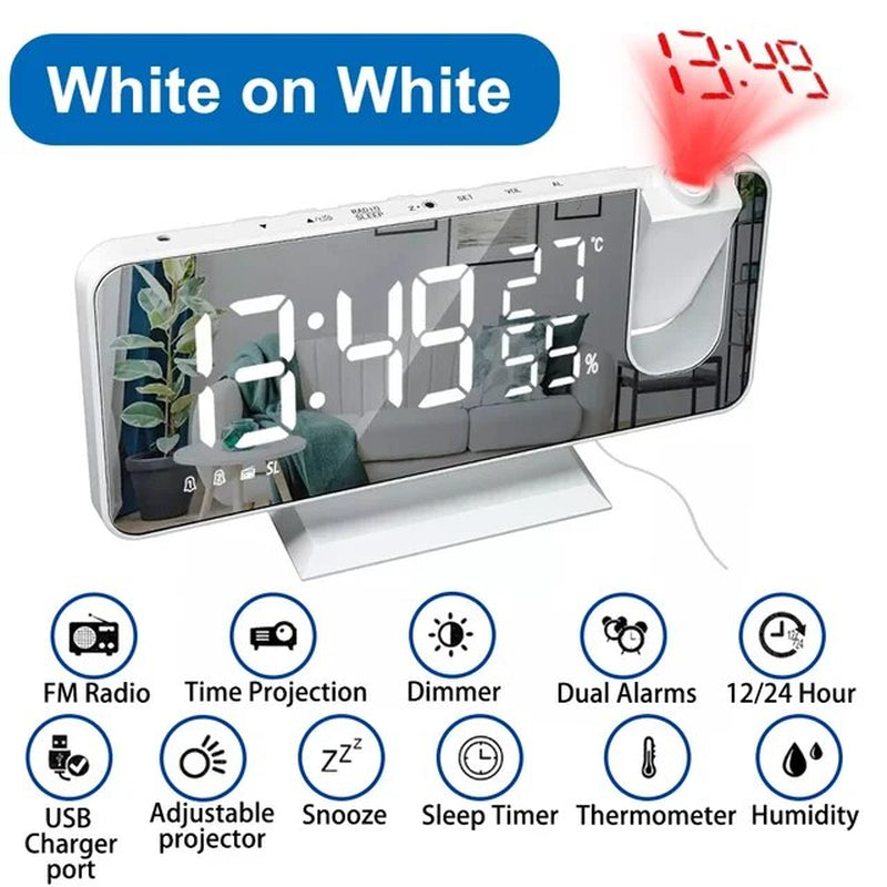 LED Digital Projection Alarm Clocks USB Electronic Ceiling Projector Alarm Clock with FM Radio for Bedroom Bedside Desktop Clock