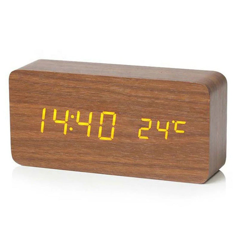 Wooden Digital Alarm Clock, LED Alarm Clock with Temperature Desk Clocks for Office,Bedside Clock