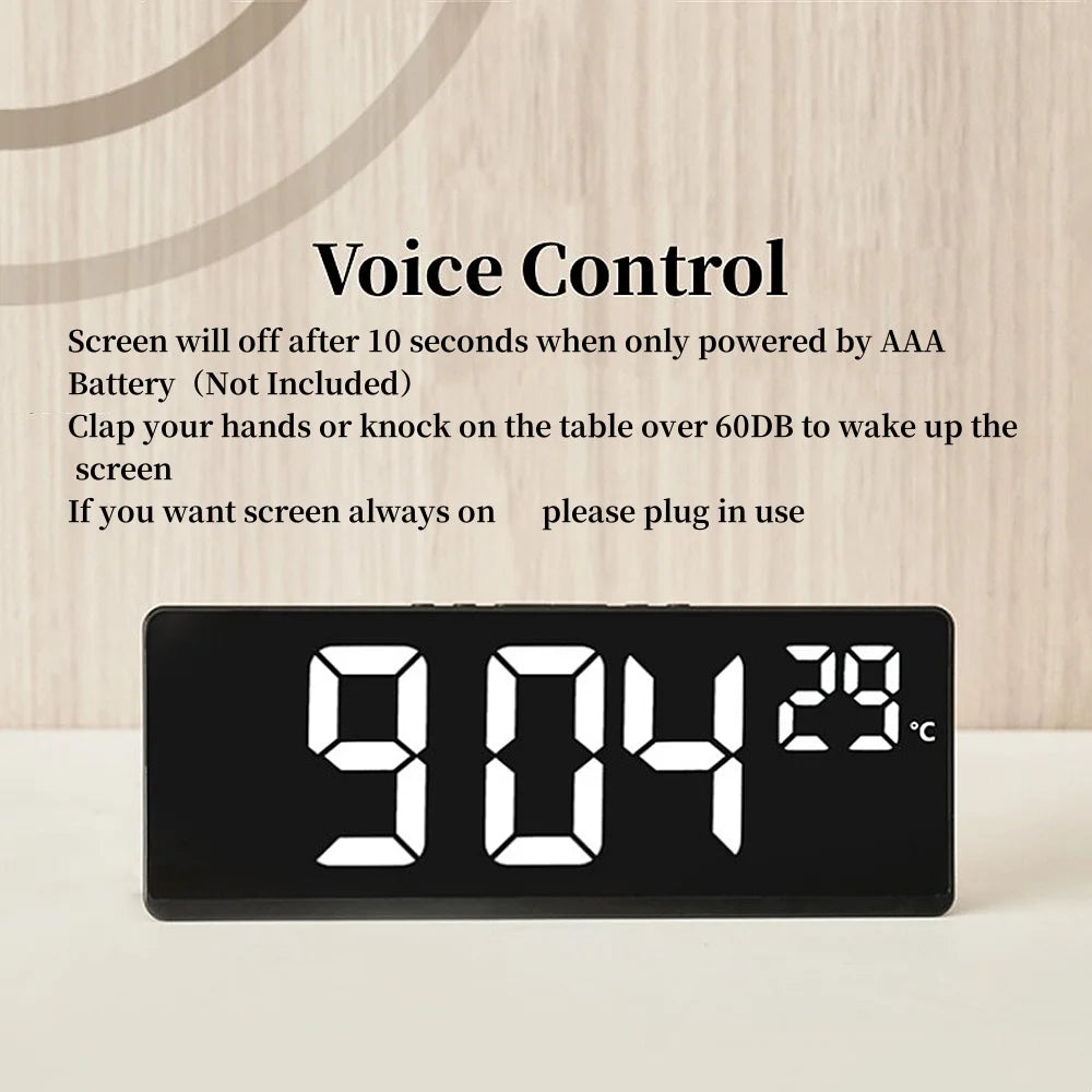 Voice Control Digital Alarm Clock Temperature Dual Alarm Snooze Desktop Table Clock Night Mode 12/24H LED Clock Watch