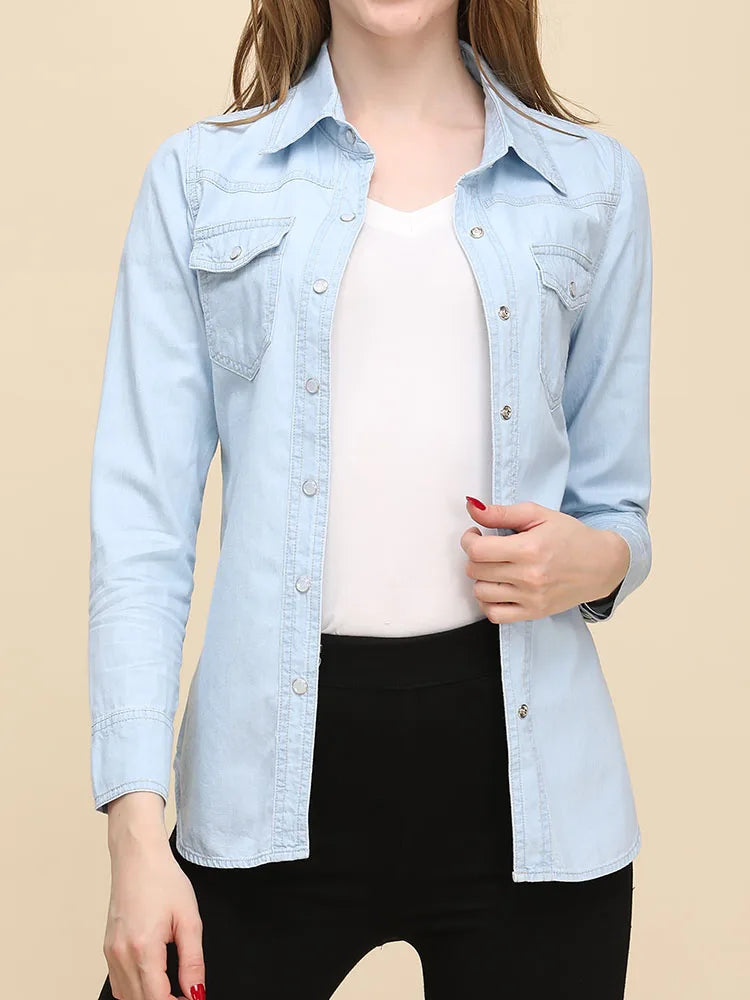 Korean Denim Elegance Blouse