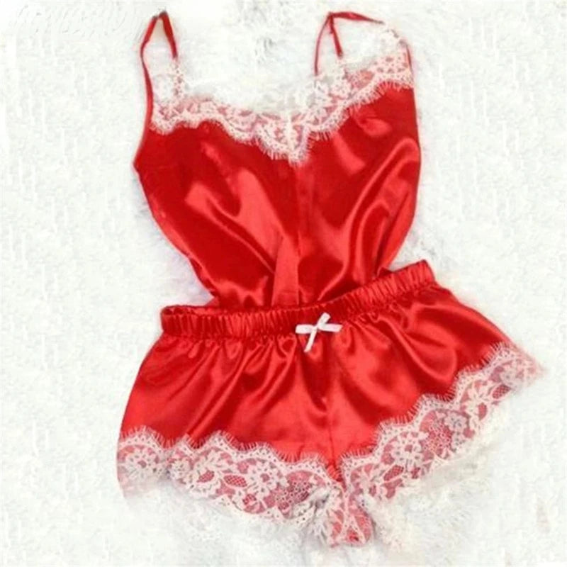 Satin Lace Bowknot Sleepwear