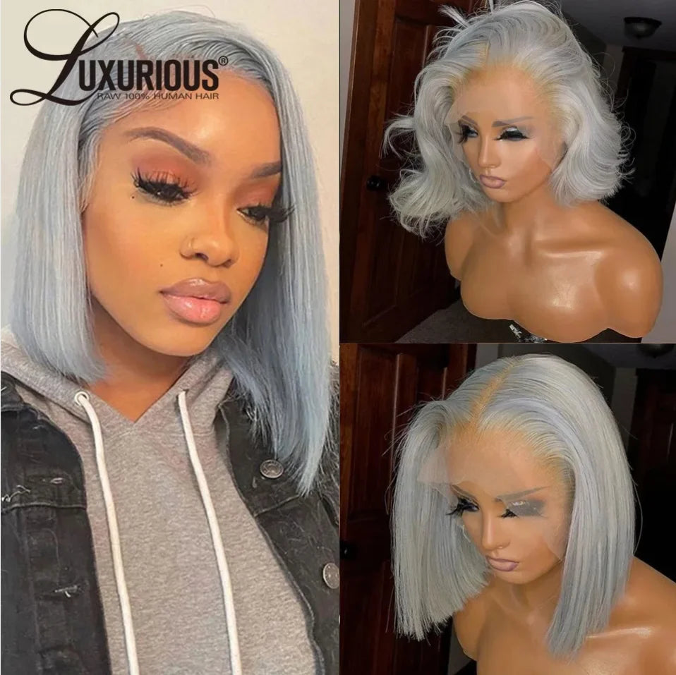 Silver Grey Lace Frontal Bob Wig