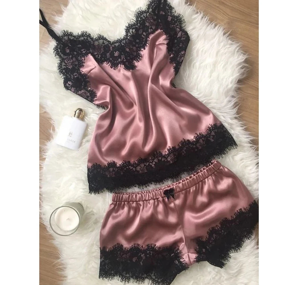 Satin Lace Bowknot Sleepwear