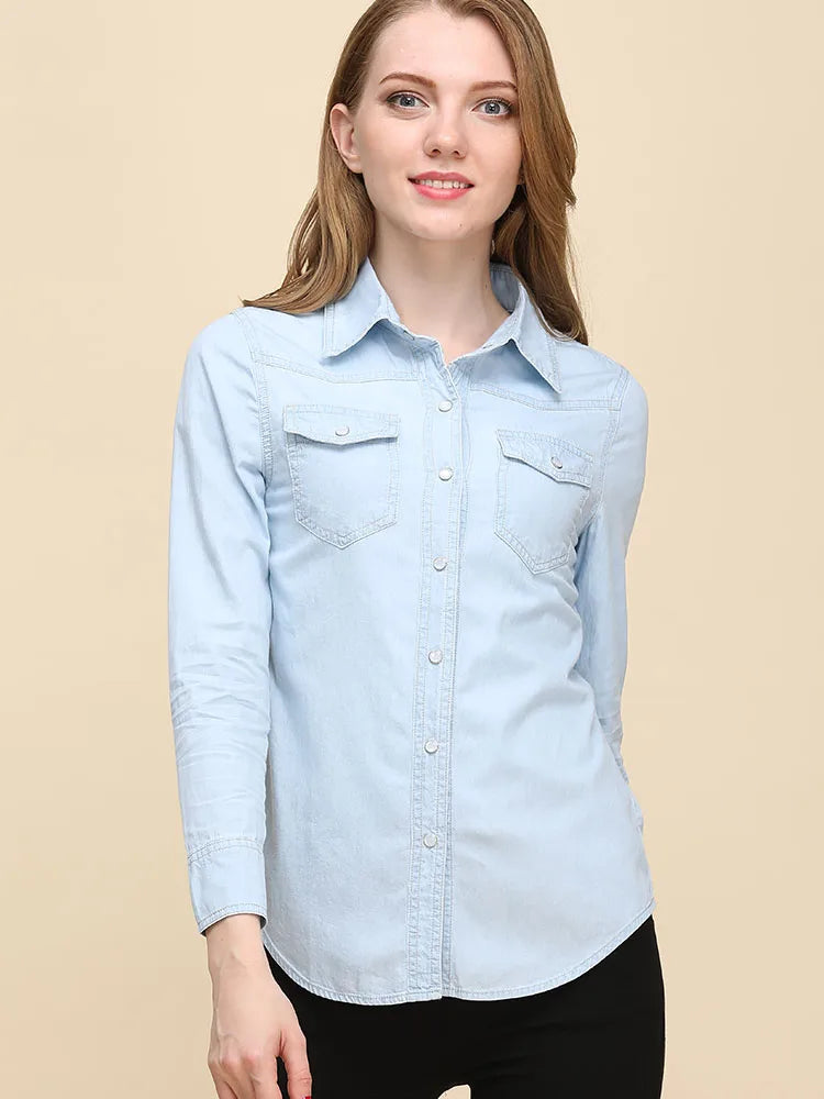 Korean Denim Elegance Blouse