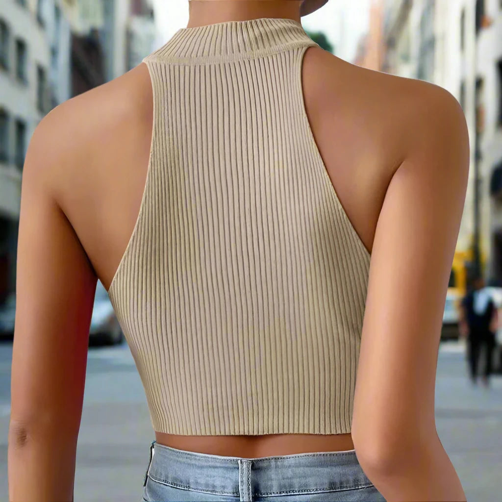 Chic Ribbed Halter Crop Top