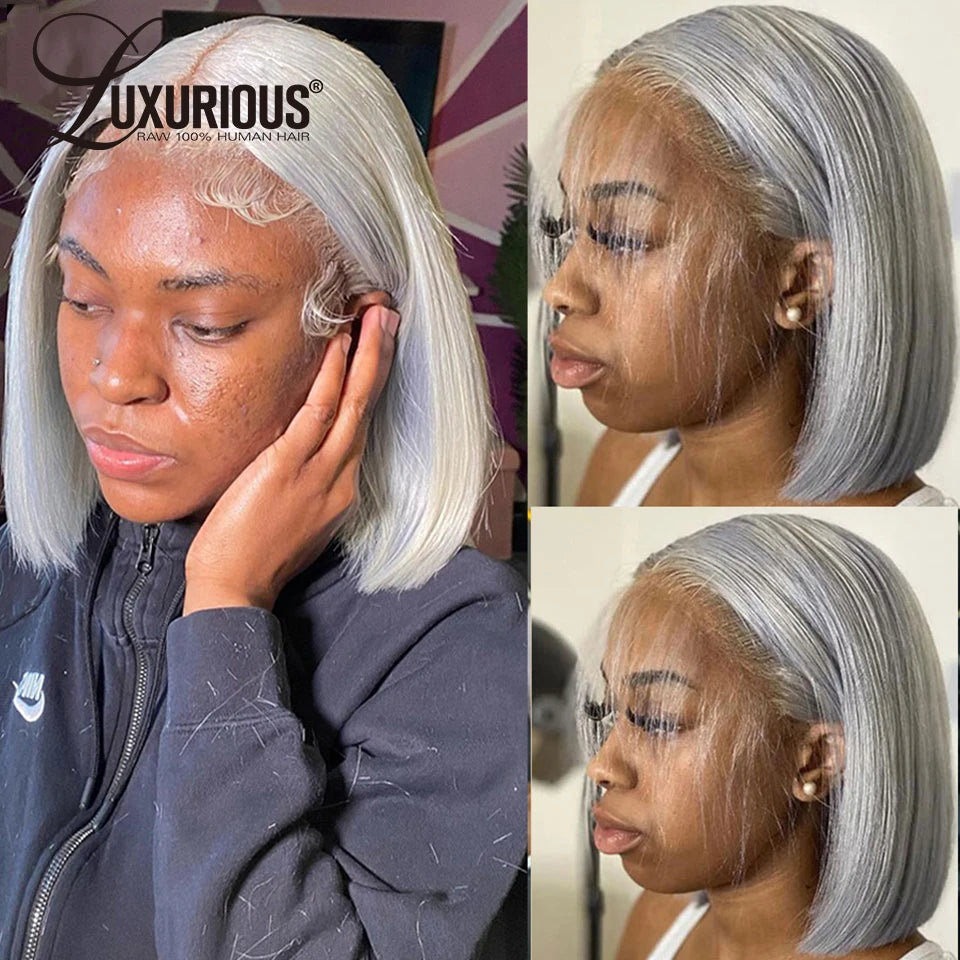 Silver Grey Lace Frontal Bob Wig