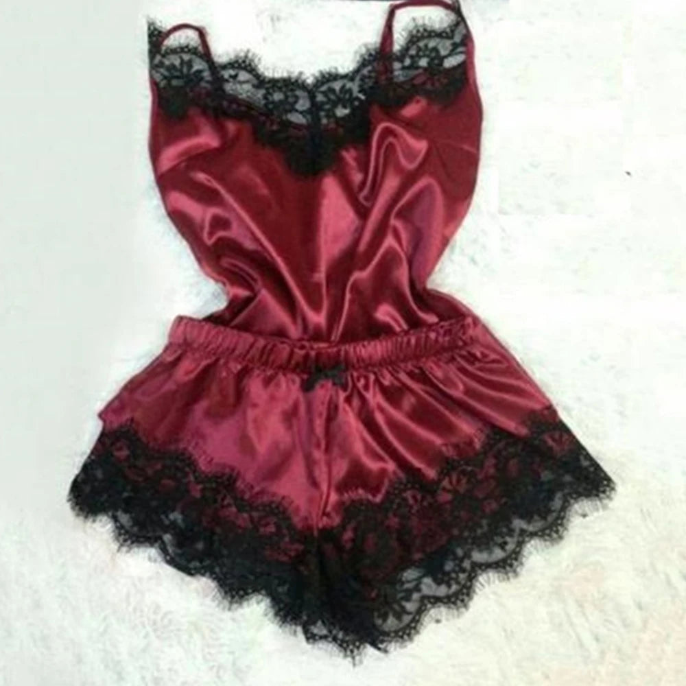 Satin Lace Bowknot Sleepwear